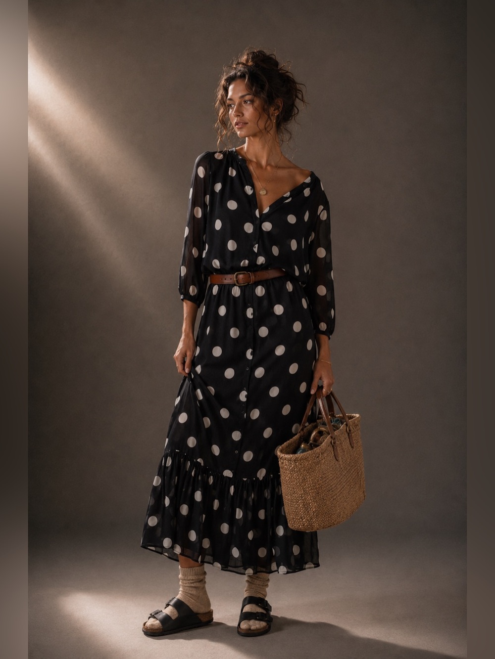 Bailey 44 Polka Dot Button Front Maxi Dress NWT